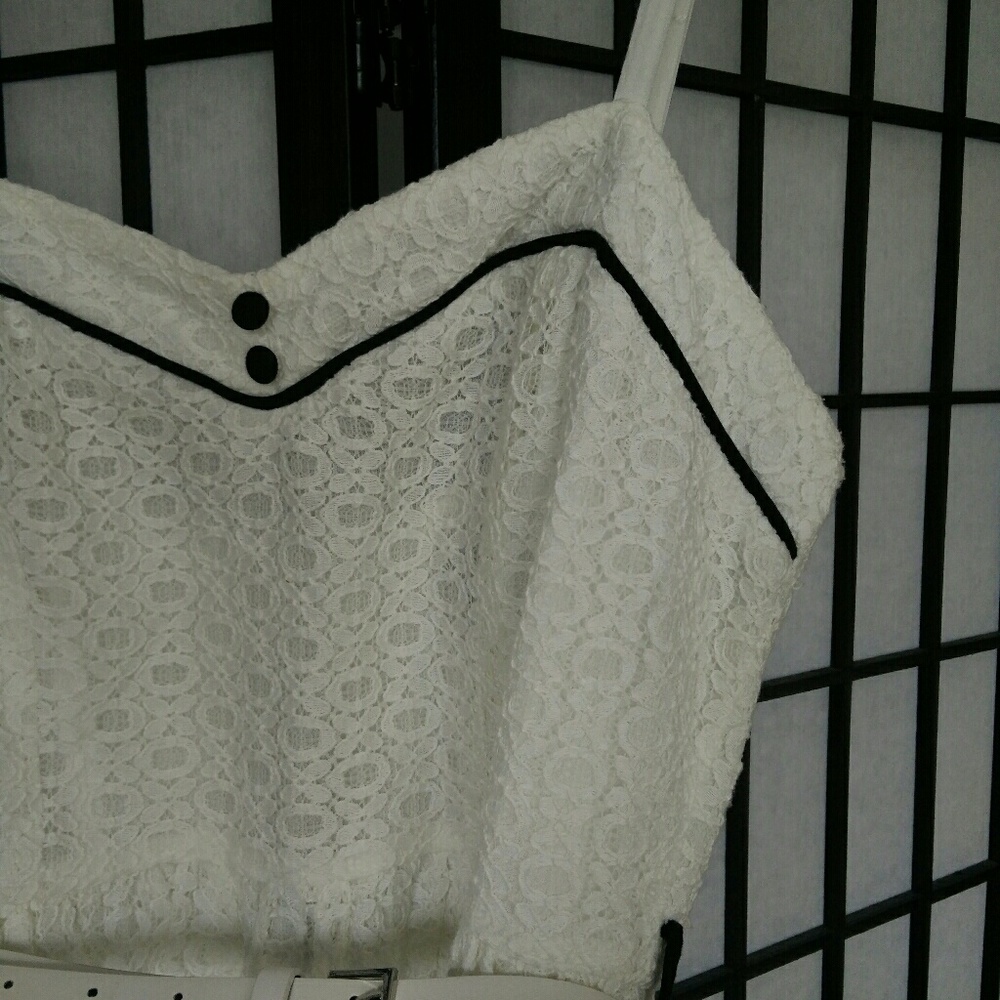 F21 White Crochet Dress with Skinny Belt - Picture 2 of 4